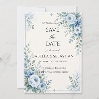 Dusty Blue Floral Save The Date