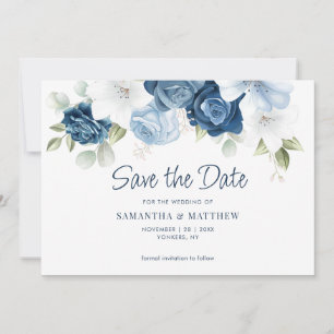 Dusty Blue Floral Save the Date Announcement