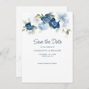 Dusty Blue Floral Save The Date Announcement