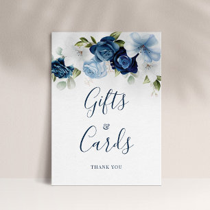 Dusty Blue Floral Script Gifts and Cards Wedding Poster
