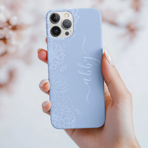 Dusty Blue Floral Script iPhone / coque ipad