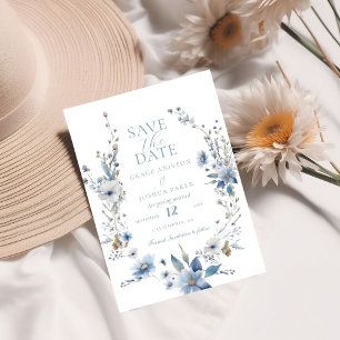 Dusty Blue Floral Spring greenery Wedding Save The Date