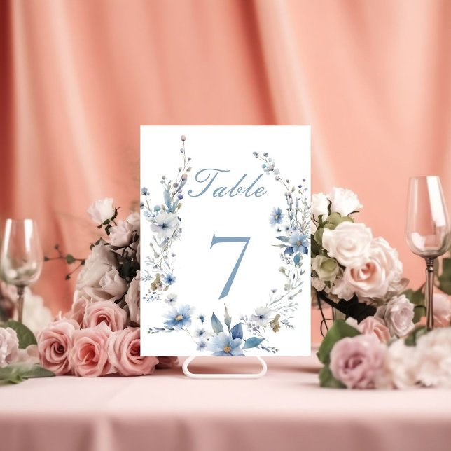 Dusty Blue Floral Spring greenery Wedding Table Number (Creator Uploaded)