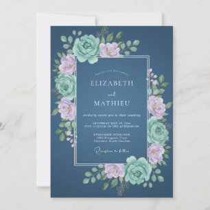 Dusty Blue Floral Spring Wedding Invitation
