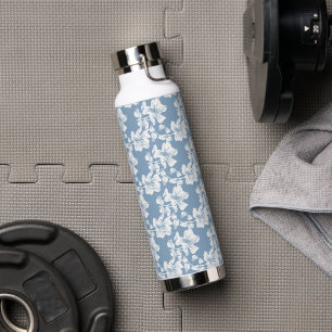 Dusty Blue Floral Stainless Steel Water Bottle