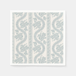 Dusty Blue Floral Stripe on Bone Napkin