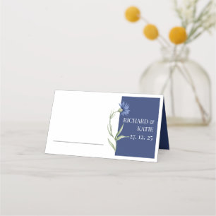 Dusty blue floral Stylish QR code Wedding Place Card