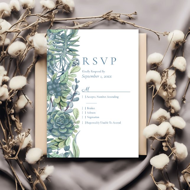 Dusty Blue Floral Succulents RSVP Wedding (Creator Uploaded)