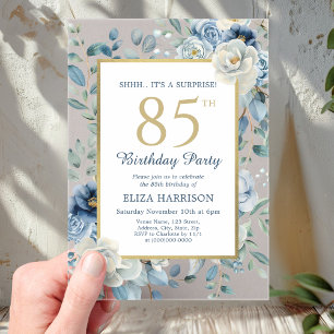 Dusty Blue Floral Surprise 85th Birthday  Acrylic Invitations