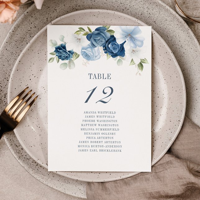 Dusty Blue Floral Table Number 12 Seating Chart (Creator Uploaded)