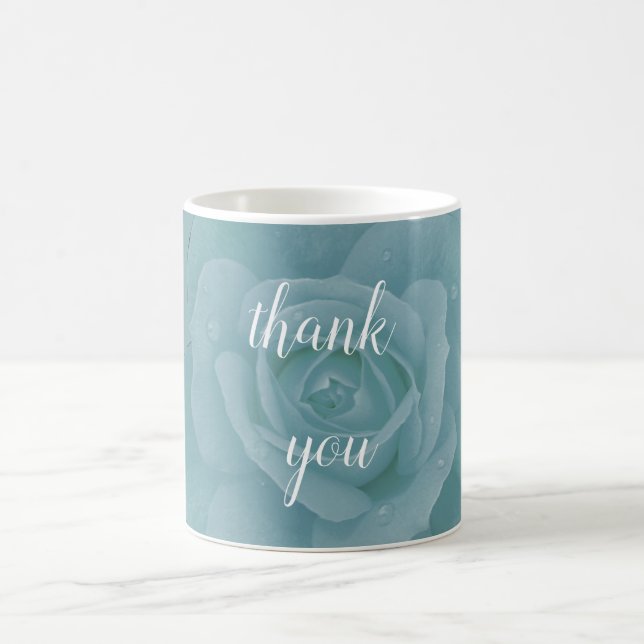 Dusty Blue Floral Thank You Wedding Favour Gift Coffee Mug (Center)