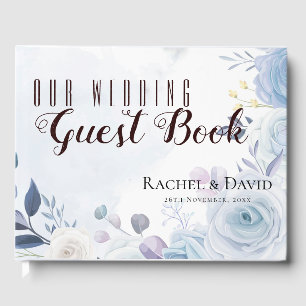 Dusty Blue Floral They Lived Happily After Wedding Guest Book
