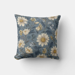 Dusty Blue Floral Throw Pillow