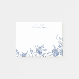 Dusty Blue Floral Toile Chinoiserie Personalized Post-it Notes