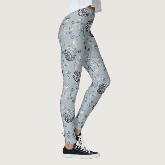 Dusty Blue Floral Vine Leggings (Right)