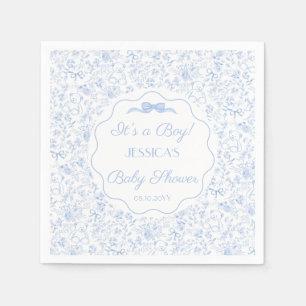 Dusty Blue Floral Vintage Teddy Bear Baby Shower Napkin