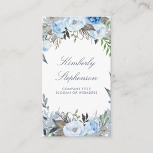 Dusty Blue Floral Watercolor Elegant Business Card