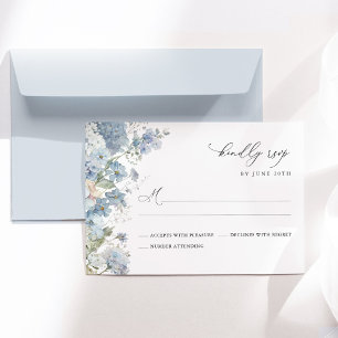 Dusty Blue Floral Watercolor Elegant Wedding RSVP Card