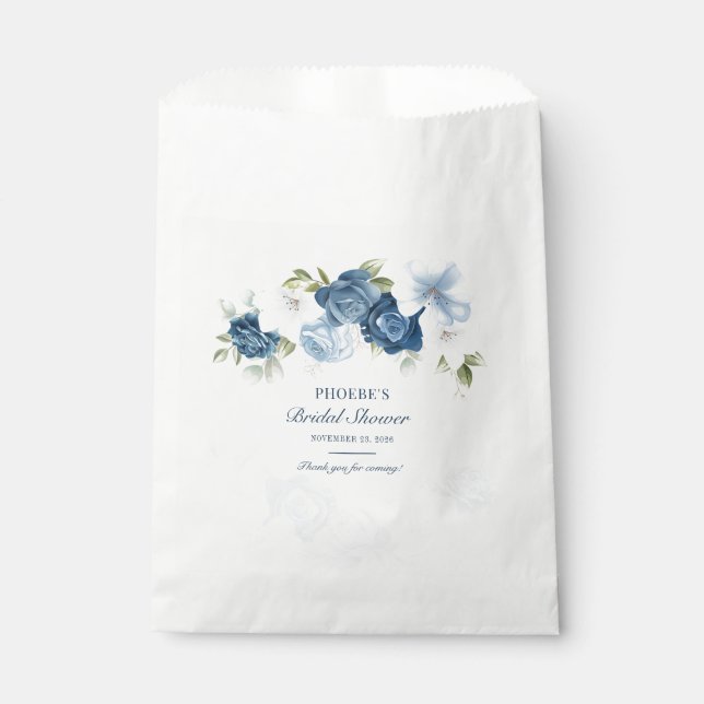 Dusty Blue Floral Watercolor Eucalyptus Succulent Favour Bag (Front)
