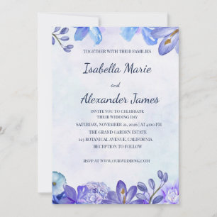 Dusty Blue Floral Watercolor Frame Wedding Invitat Invitation