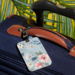 Dusty Blue Floral Watercolor Garden Pink Blooms Luggage Tag<br><div class="desc">Dusty Blue Floral Watercolor Garden Pink Blooms Painted Pattern Luggage Tag</div>