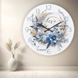 Dusty Blue Floral Watercolor Love Round Clock<br><div class="desc">Wall clock featuring a watercolor illustration of flowers in dusty blue and tan. The love text has a script extension (customizable). A beautiful clock to give as a wedding present or for an anniversary,  engagement or for the romantic souls who loves flowers.</div>