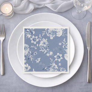 Dusty Blue Floral Watercolor  Napkin