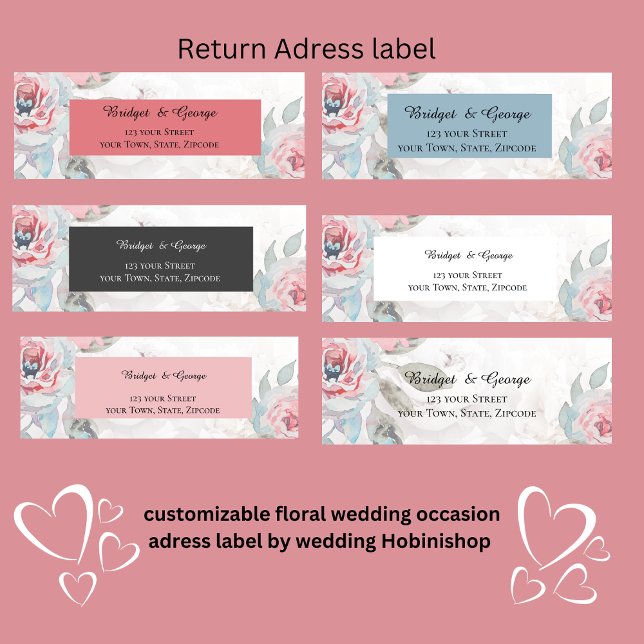 dusty blue Floral watercolor rose peony wedding (different customizable floral wedding occasion
adress label by wedding Hobinishop )