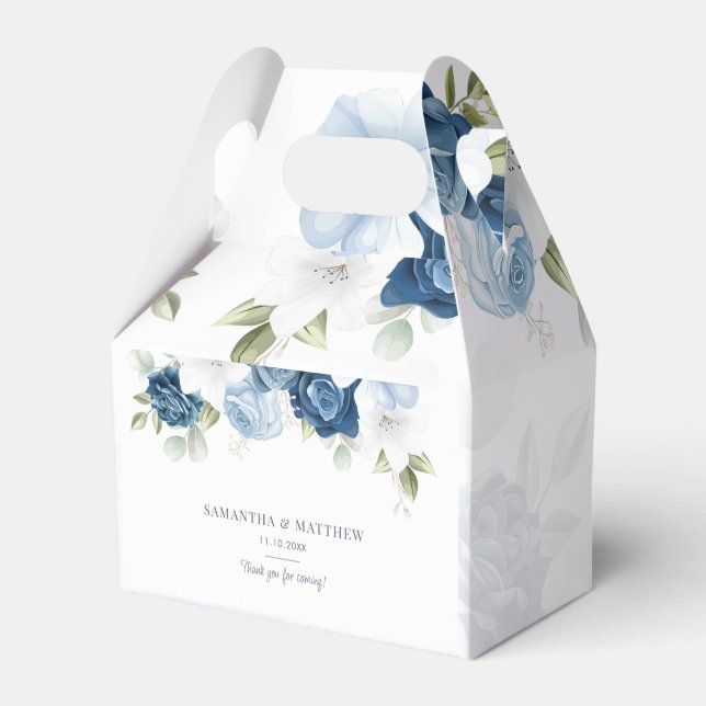 Dusty Blue Floral Watercolor Wedding Favor Box (Front Side)