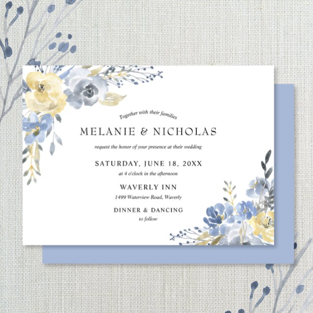 Dusty blue floral watercolor wedding invitation (Creator Uploaded)