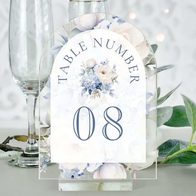 Dusty Blue Floral Wedding Acrylic Table Number (Creator Uploaded)