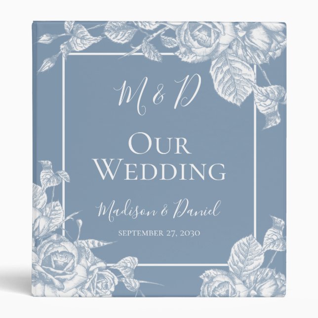Dusty Blue Floral Wedding Album Binder (Front)