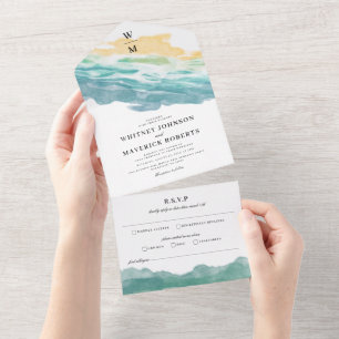 Dusty Blue Floral Wedding All In One Invitatio All All In One Invitation