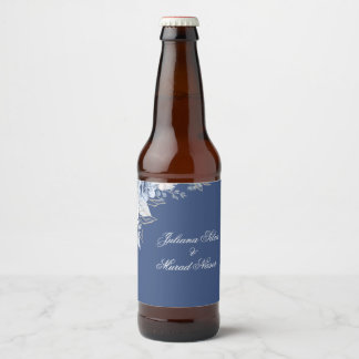 Dusty Blue Floral Wedding Beer Bottle Labels 