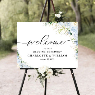 Dusty Blue Floral Wedding Ceremony Foam Board Poster
