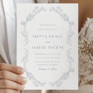 Dusty Blue Floral Wedding Ceremony Invitation