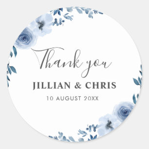 dusty blue floral wedding classic round sticker