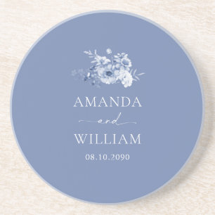 Dusty Blue Floral Wedding  Coaster