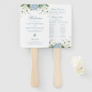 Dusty Blue Floral Wedding Crest Ceremony Program Hand Fan