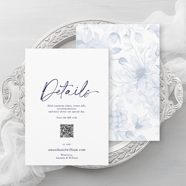 Dusty Blue Floral Wedding Details Card (Creator Uploaded)