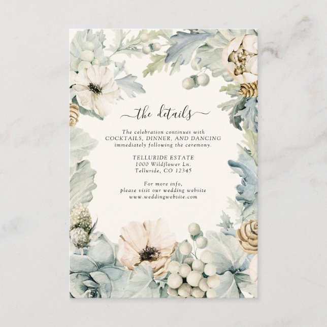 Dusty Blue Floral Wedding Details Enclosure Card (Front)