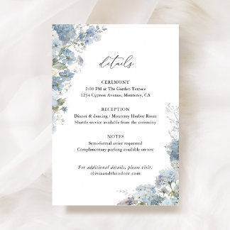 Dusty Blue Floral Wedding Details, Info Enclosure Card