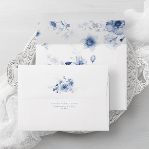 Dusty Blue Floral Wedding Envelope