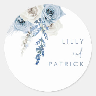 Dusty Blue Floral Wedding Envelope Seal Sticker