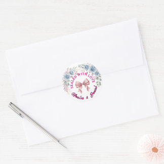 Dusty Blue Floral Wedding Envelope Seal Sticker