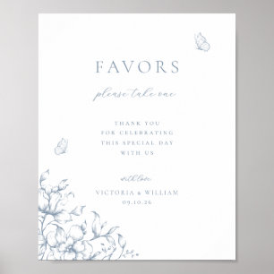 Dusty Blue Floral Wedding Favour Sign