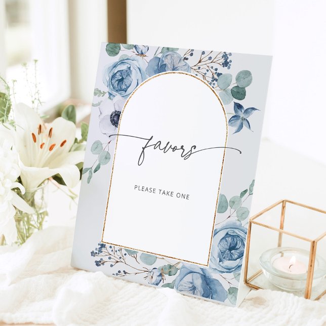 Dusty blue floral wedding Favours please take one  Pedestal Sign (Creator Uploaded)
