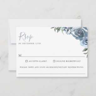 Dusty Blue Floral Wedding Food Allergy RSVP Card