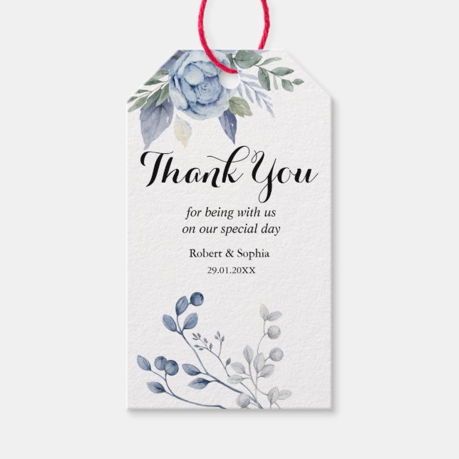 Dusty Blue Floral Wedding Gift Tag (Front)