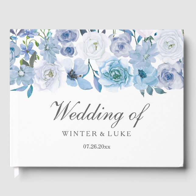 Dusty Blue Floral Wedding Guest Book (Front)